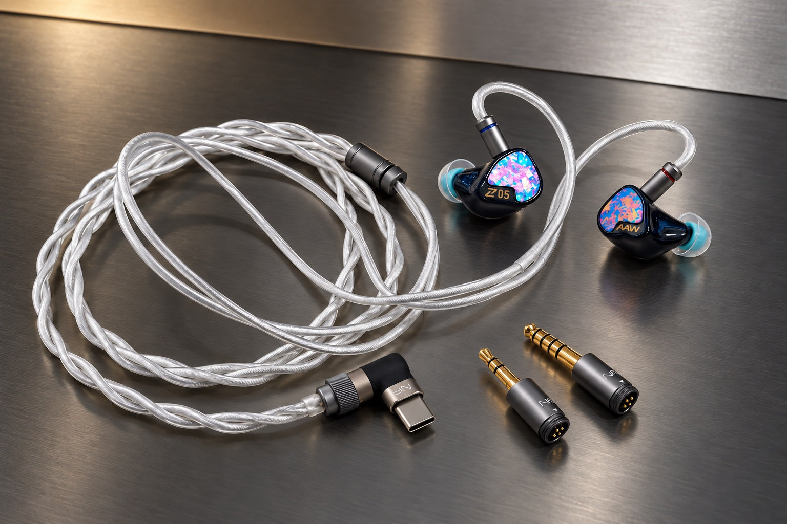 AAW Z05 with the Ethos Ultra cable and its 3.5 mm, 4.4 mm and USB-C DAC plugs