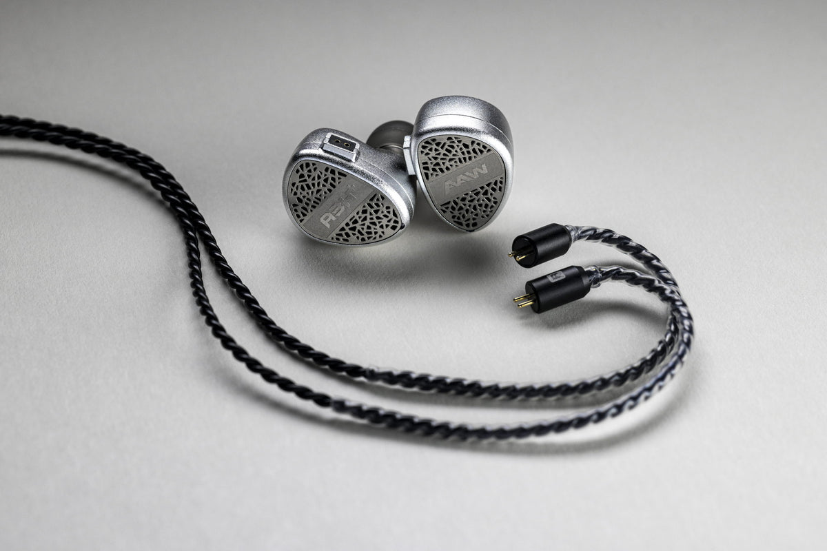 AAW universal in-ear monitor pair showing standardised shell design