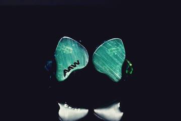 AAW W300AR Ghost Rider custom in-ear monitor with translucent green shells
