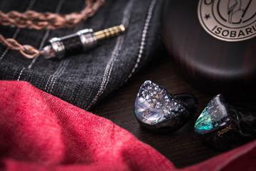 AAW Canary flagship in-ear monitor with braided cable close-up