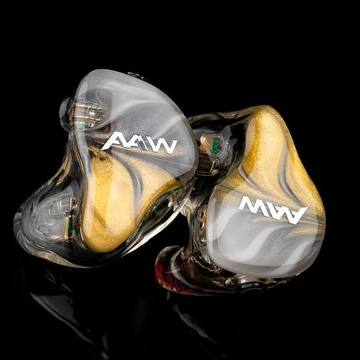 AAW Halcyon custom in-ear monitor with white and gold shells