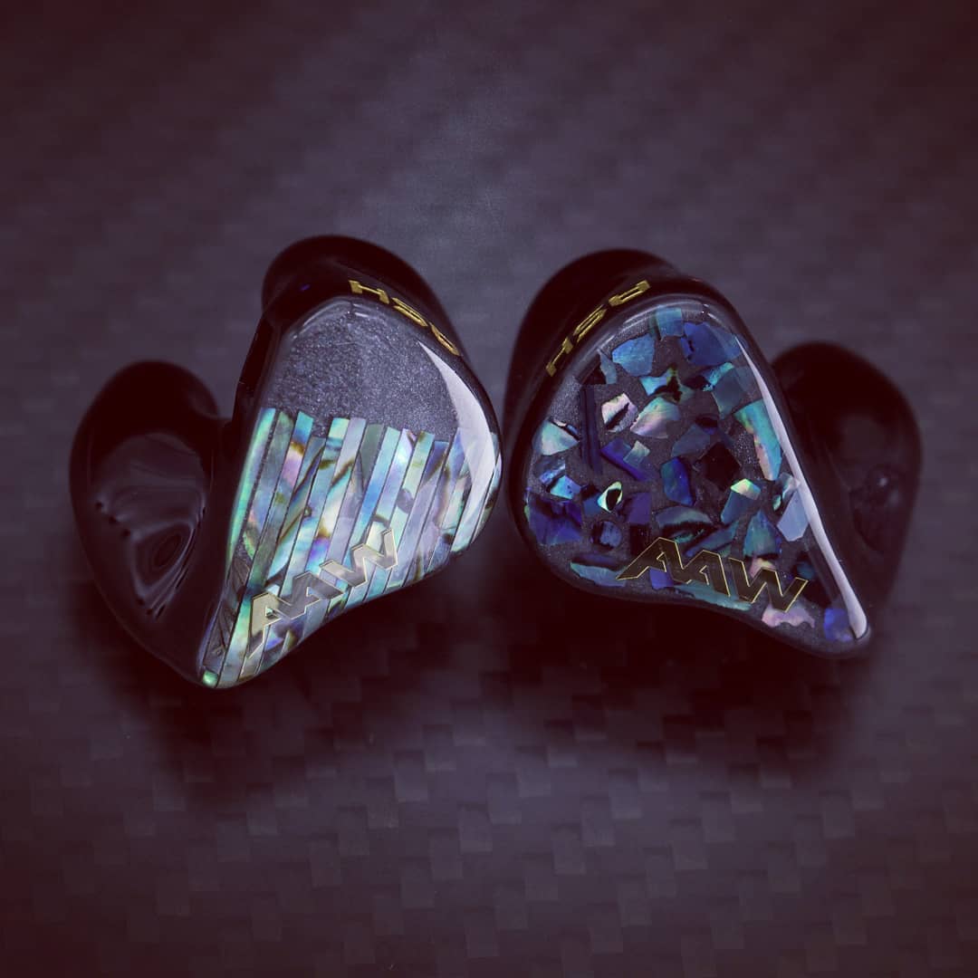 AAW ASH custom in-ear monitors with abalone faceplates