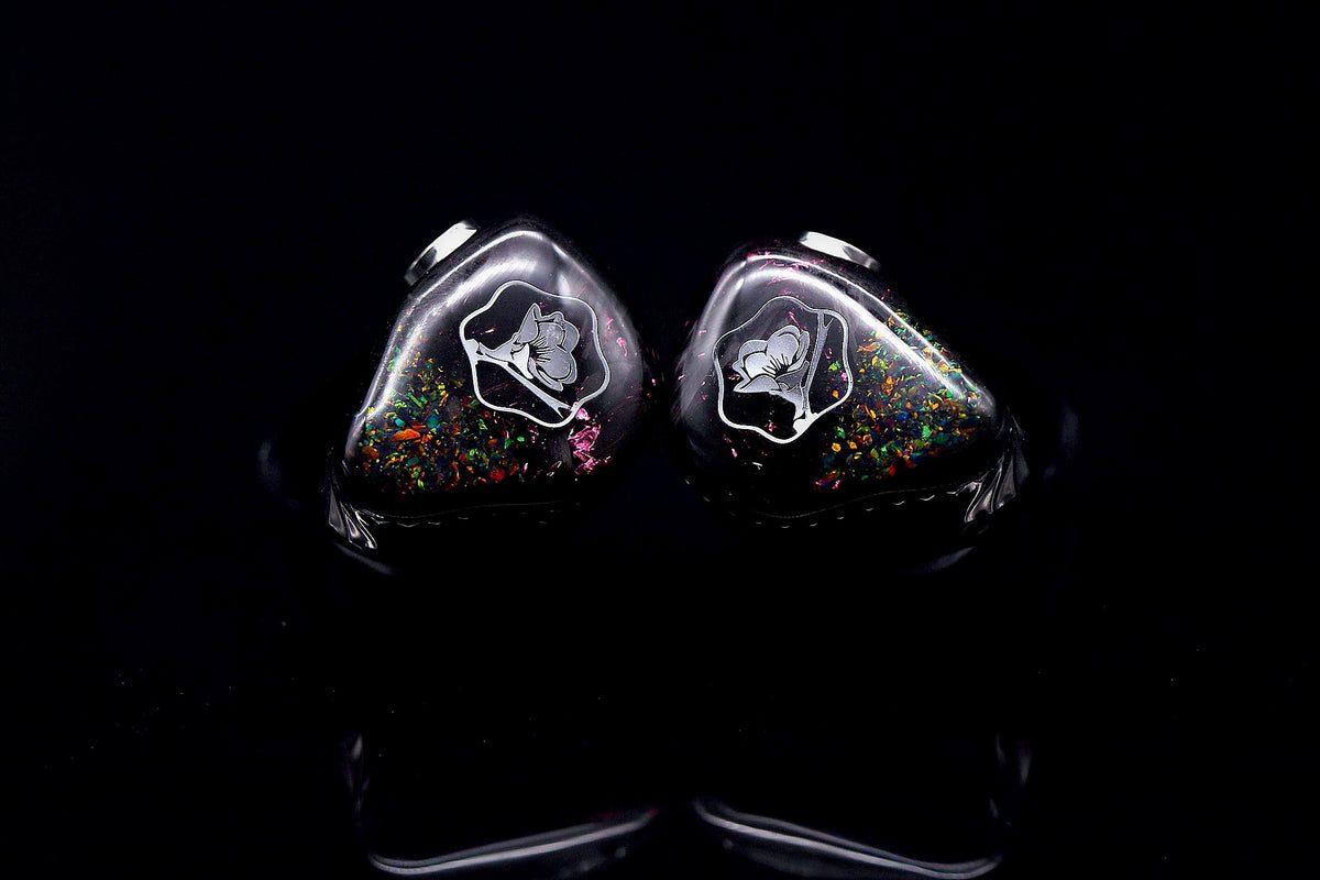Black Malus monitors on a black reflective background