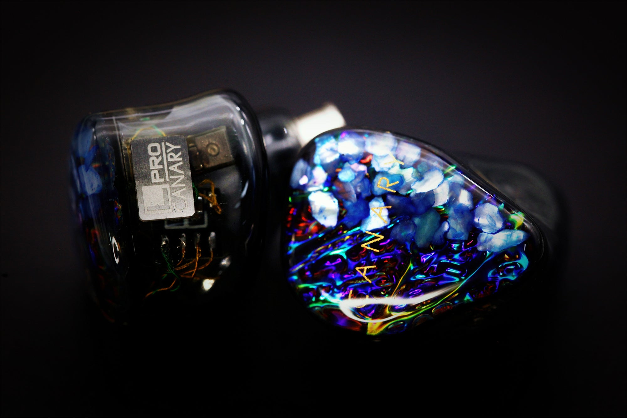 Canary Pro side detail showing the black shell, connector, and iridescent faceplate edge
