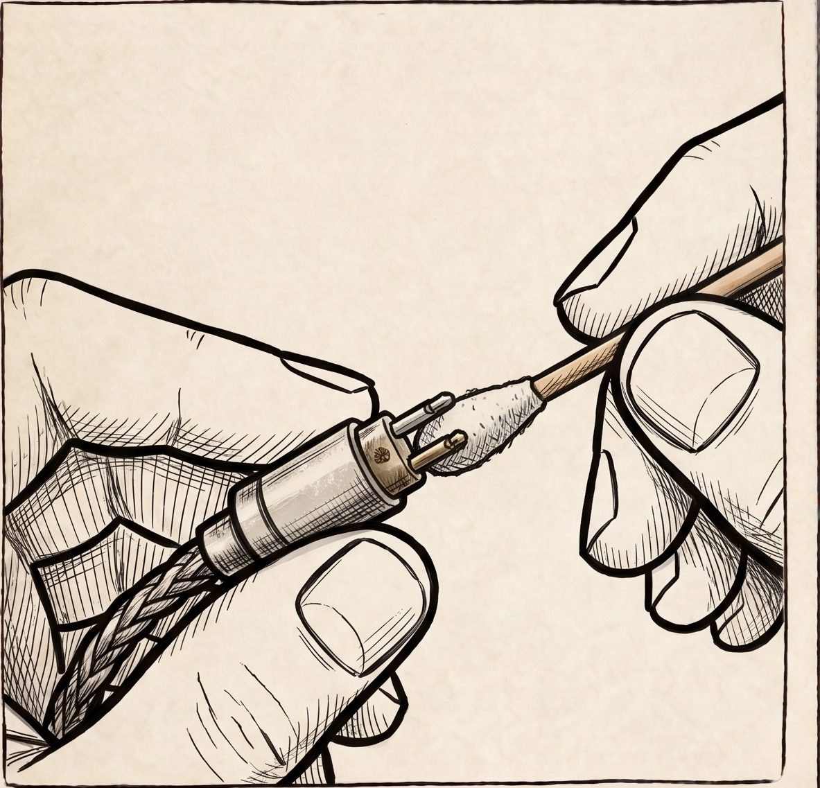 Illustration of cable connector pins being cleaned before reconnecting