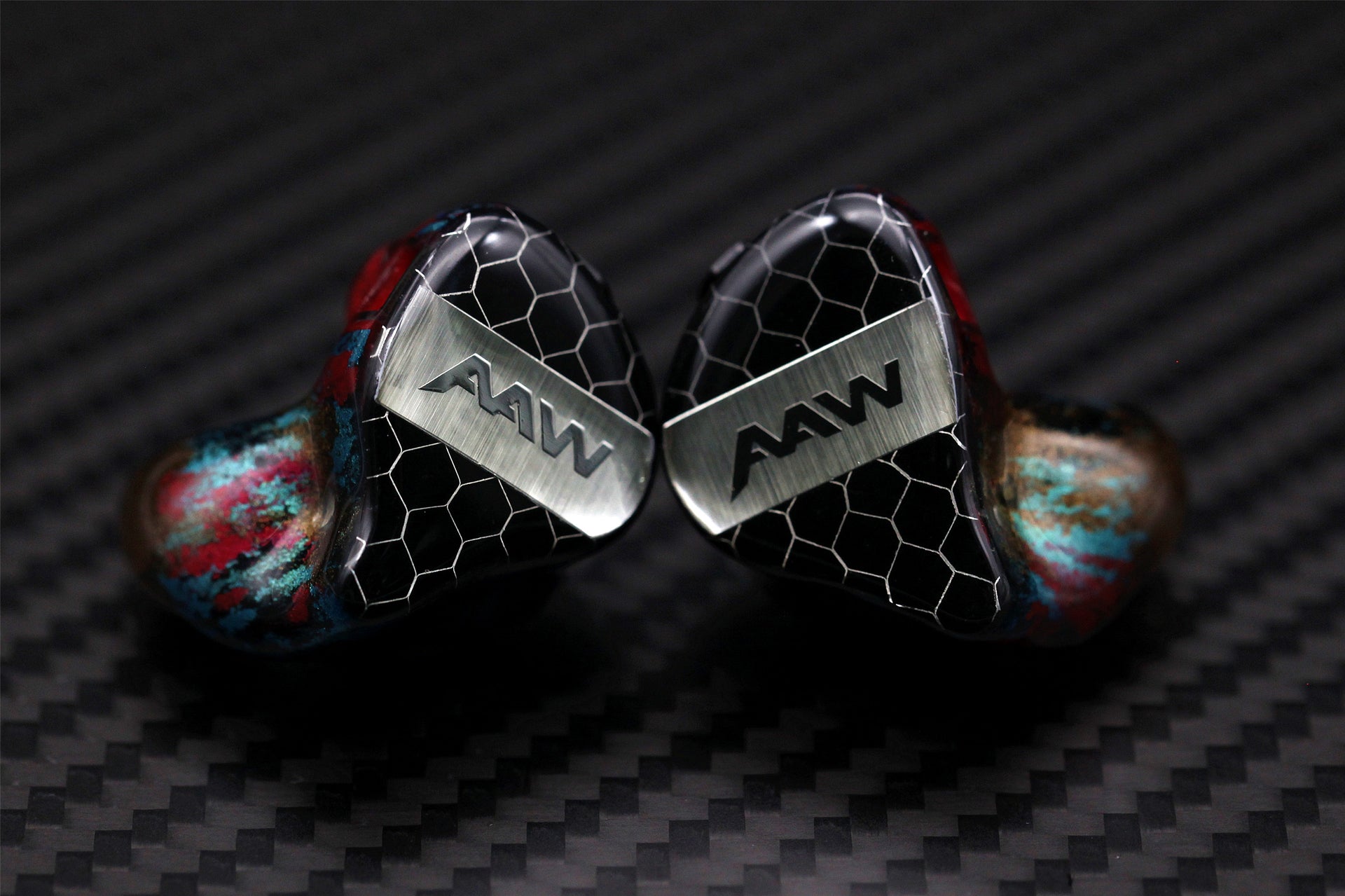 Halcyon custom in-ear monitor on dark textured background