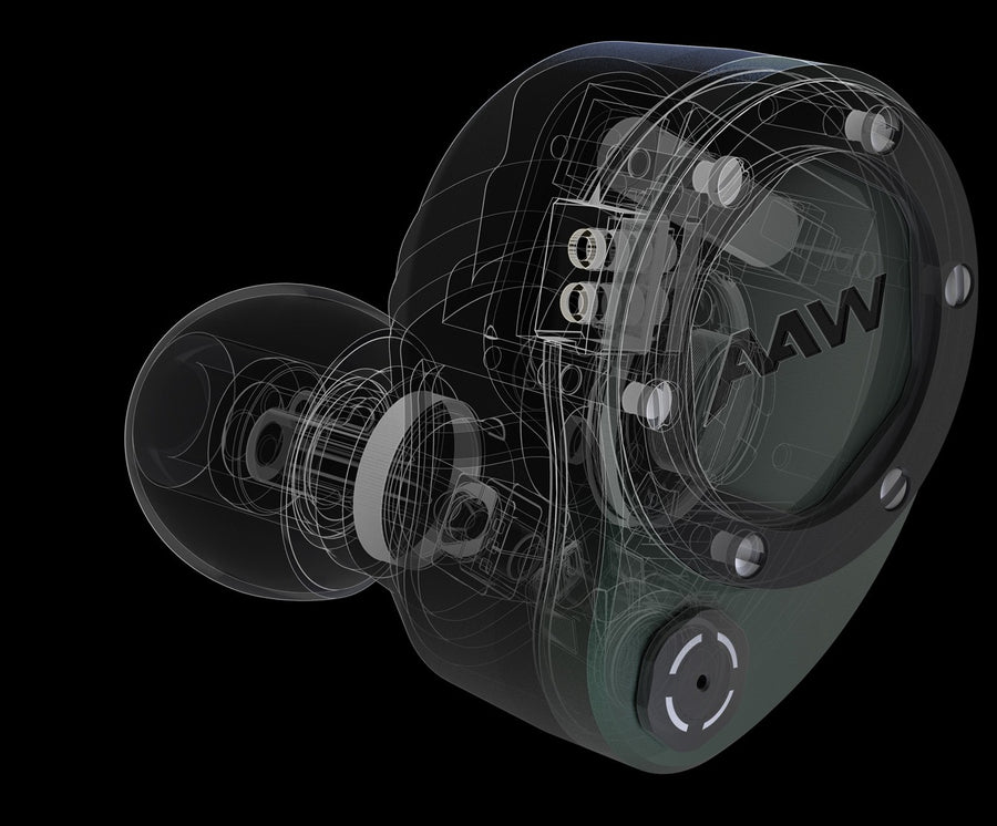 Transparent Halcyon shell render showing internal driver placement